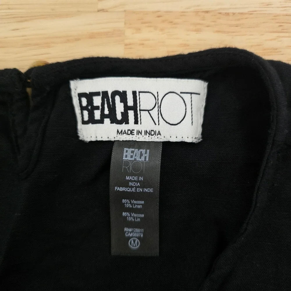 Beach Riot Black Viscose Linen Open Back Puff Sleeve Maxi Dress Size Medium
